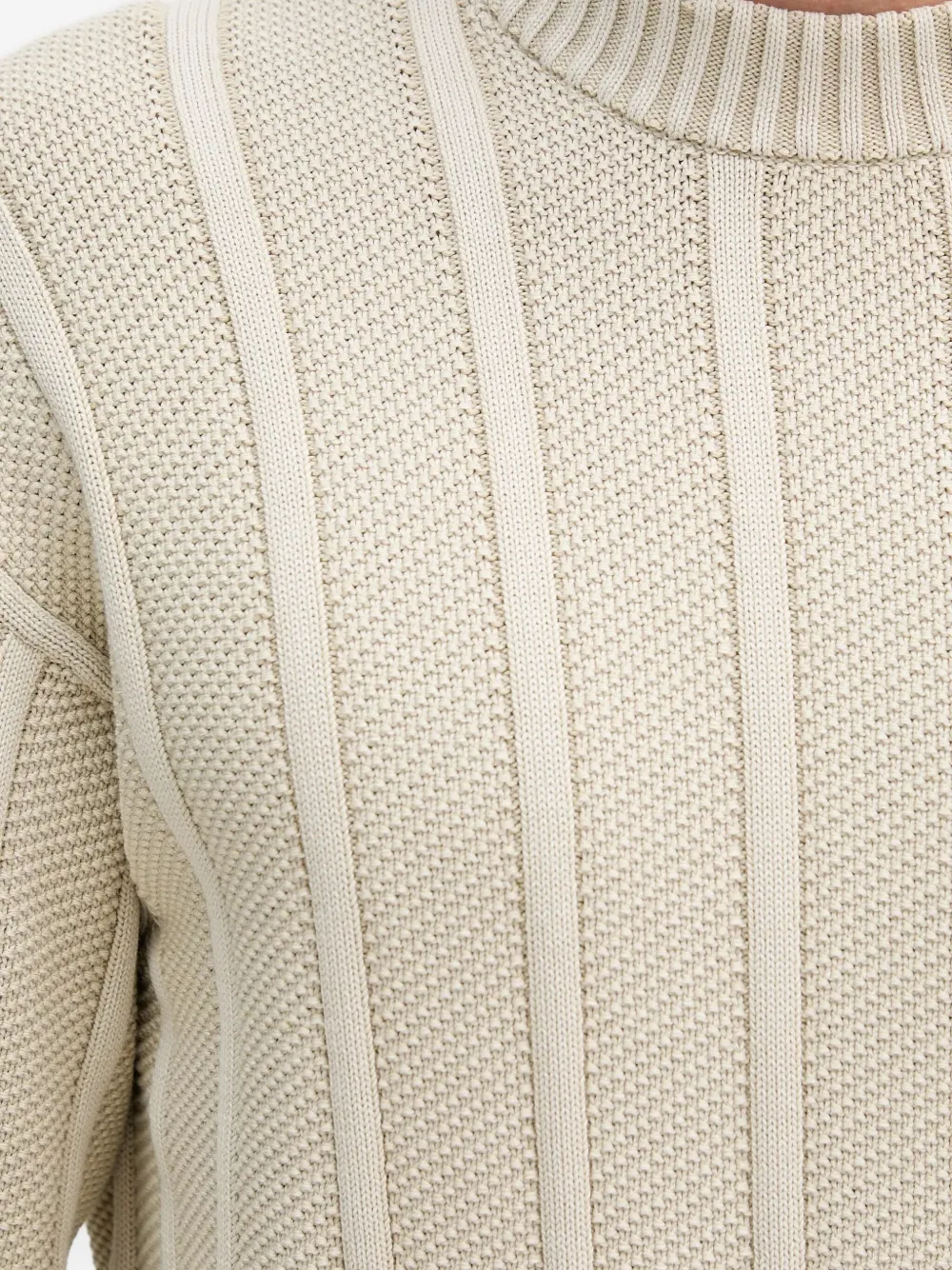 BOSS Geribbelde trui met ronde hals Beige