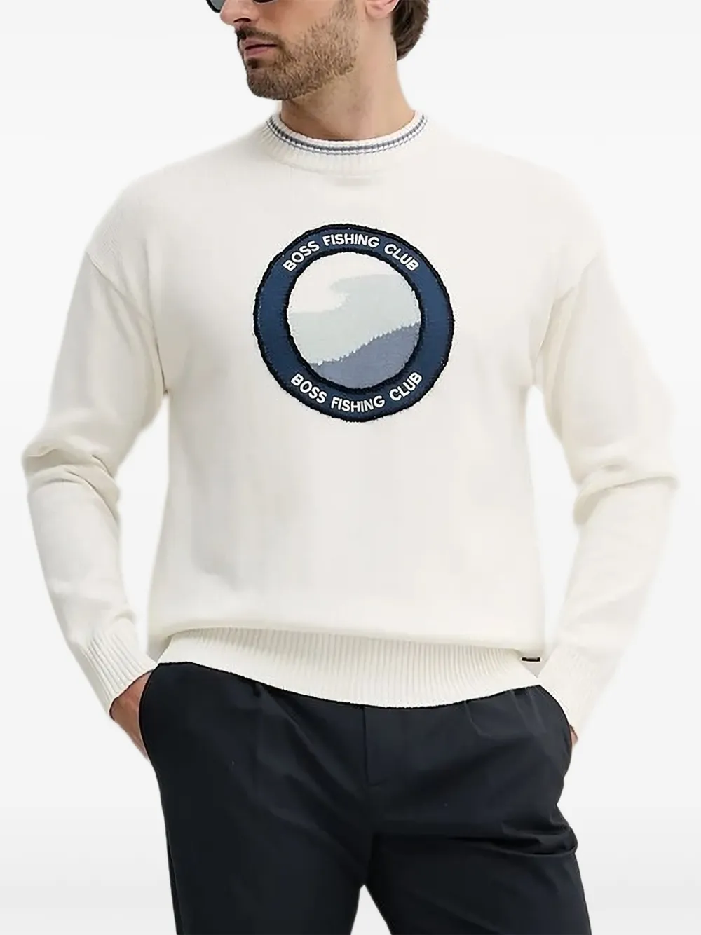 BOSS circular-emblem crew-neck sweater | White | Image 1