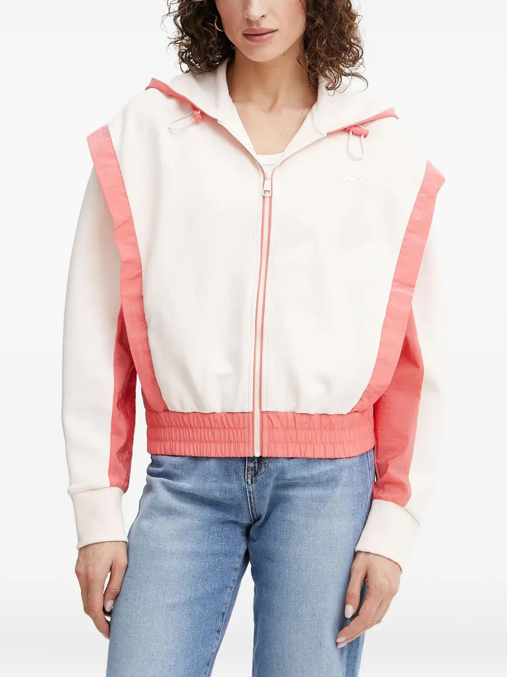BOSS panelled hooded jacket Beige