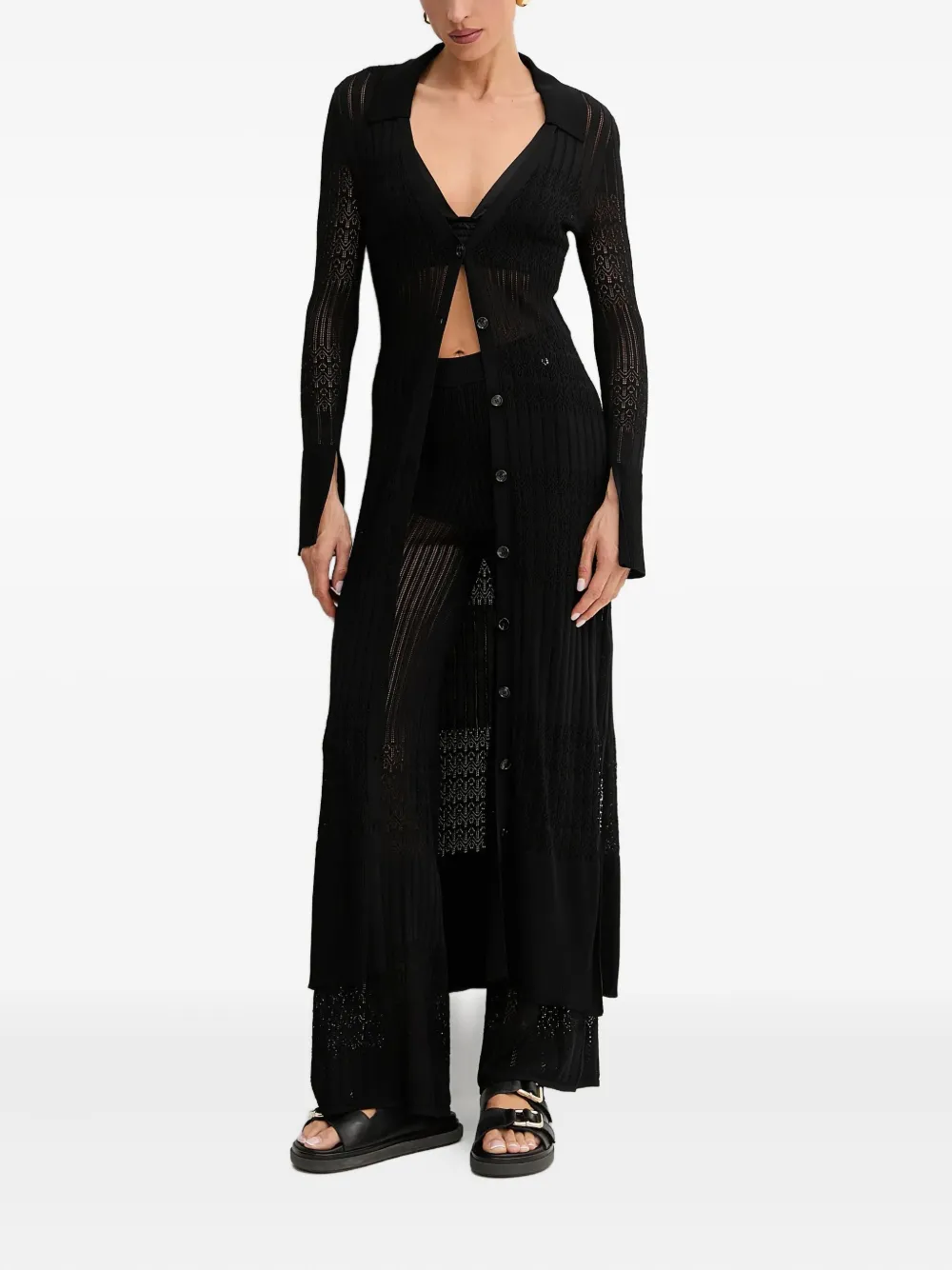 BOSS ribbed high-waisted trousers Zwart
