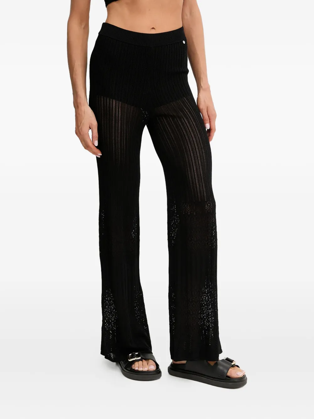 BOSS ribbed high-waisted trousers Zwart