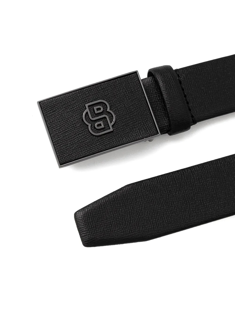 BOSS Leren riem met logoplakkaat Zwart