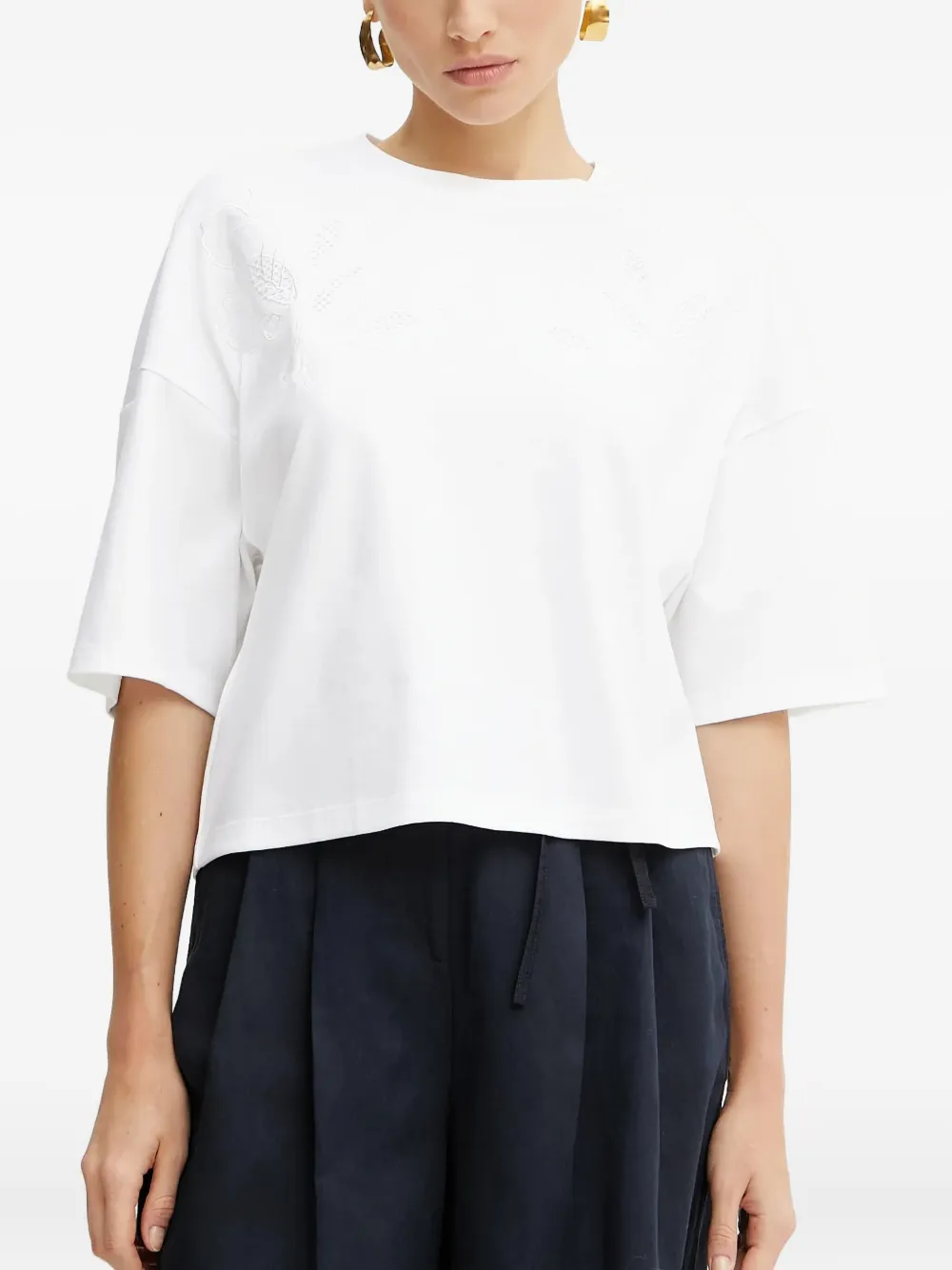 BOSS embroidered boxy T-shirt Wit
