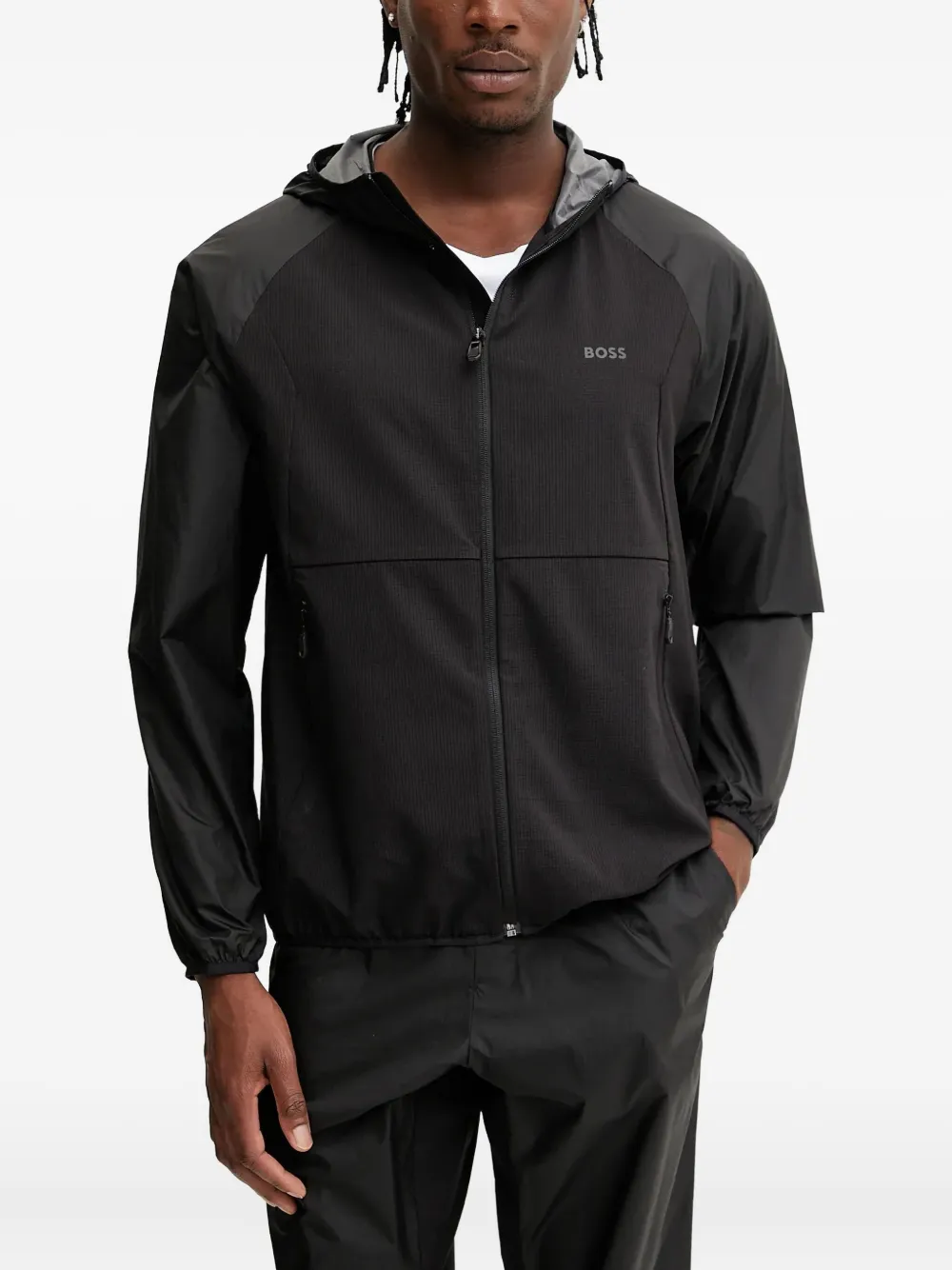 hooded panelled jacket