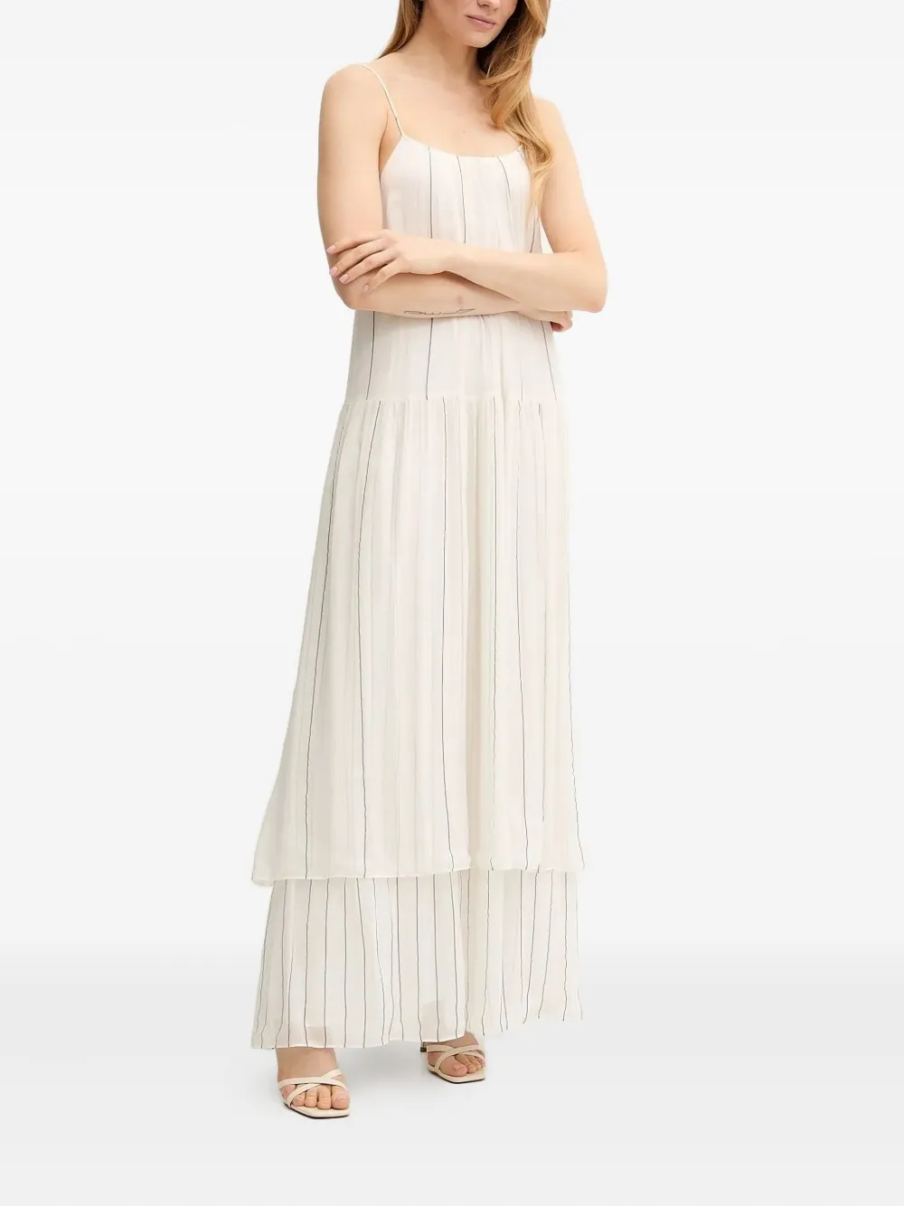 BOSS Gelaagde gstreepte maxi-jurk - Beige