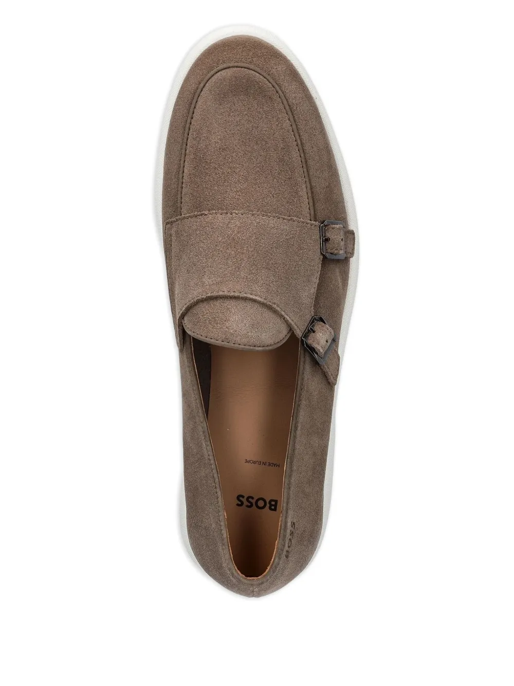 BOSS double-buckle suede loafers Brown