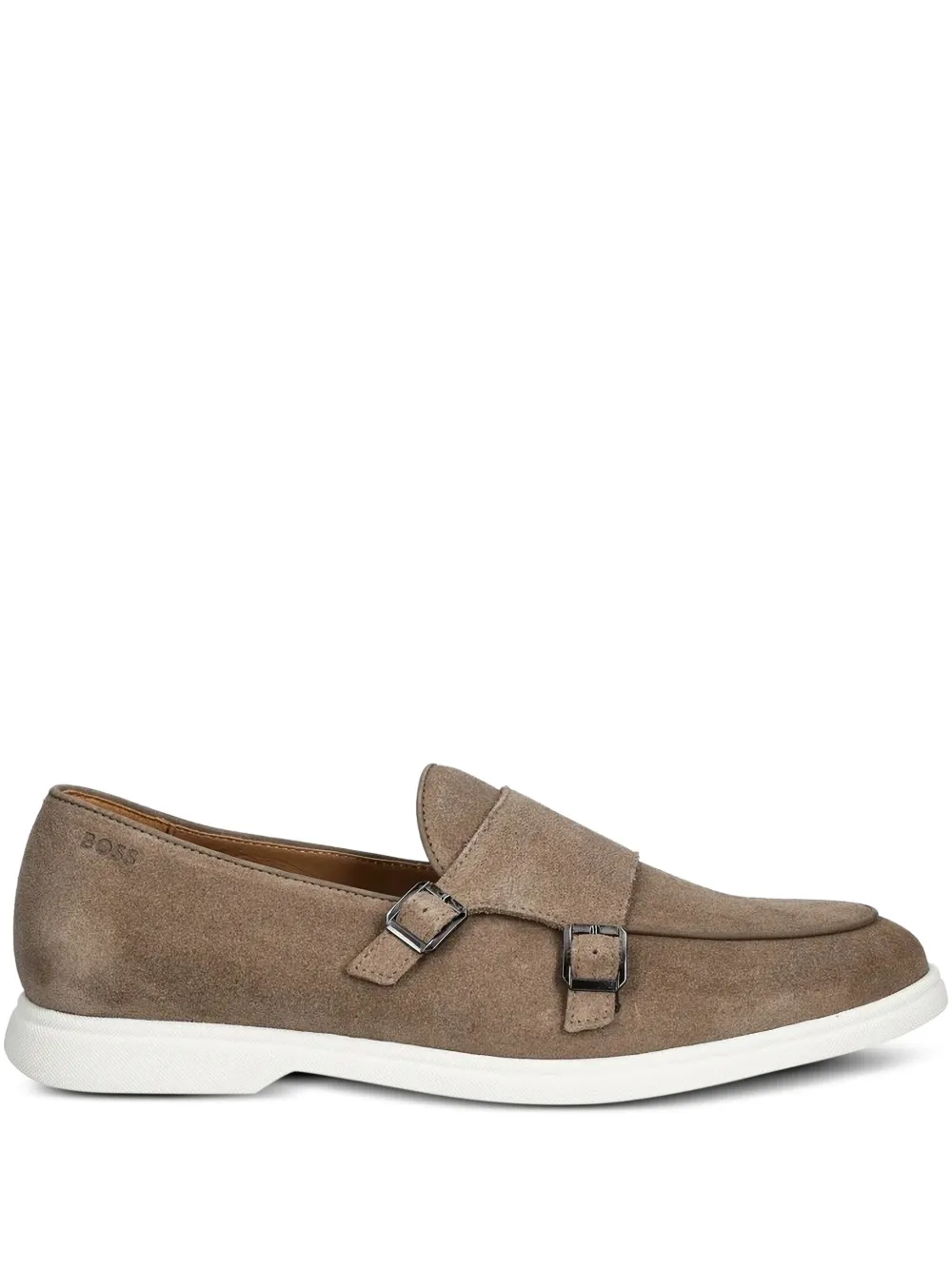 BOSS double-buckle suede loafers Brown