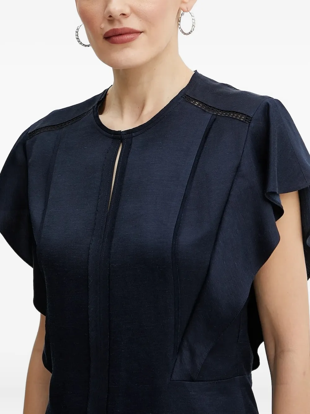 BOSS Keyhole top met ruchemouwen Blauw