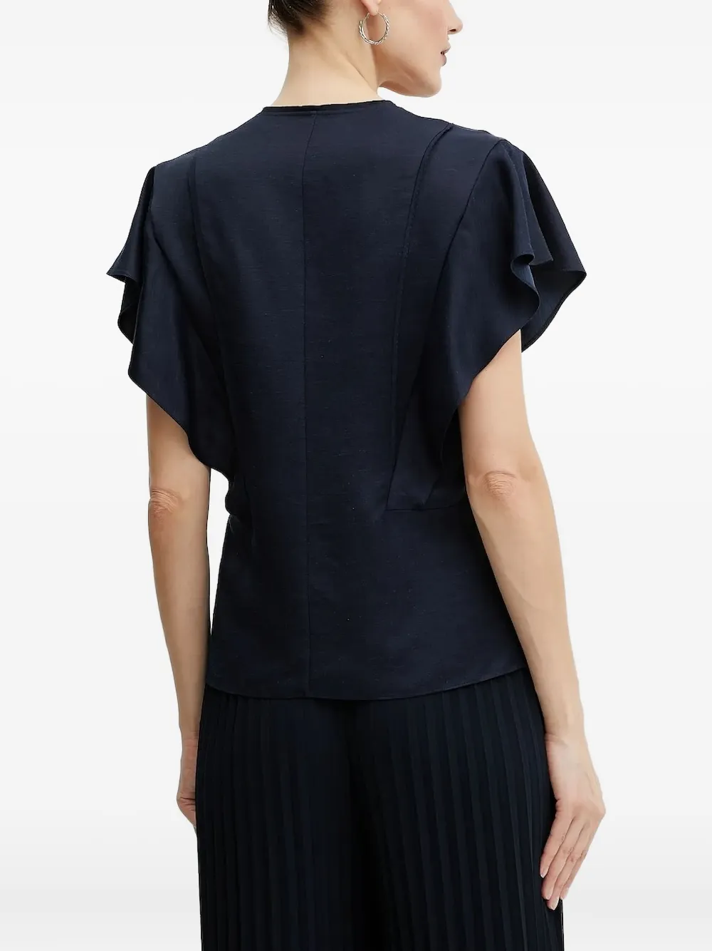 BOSS Keyhole top met ruchemouwen - Blauw