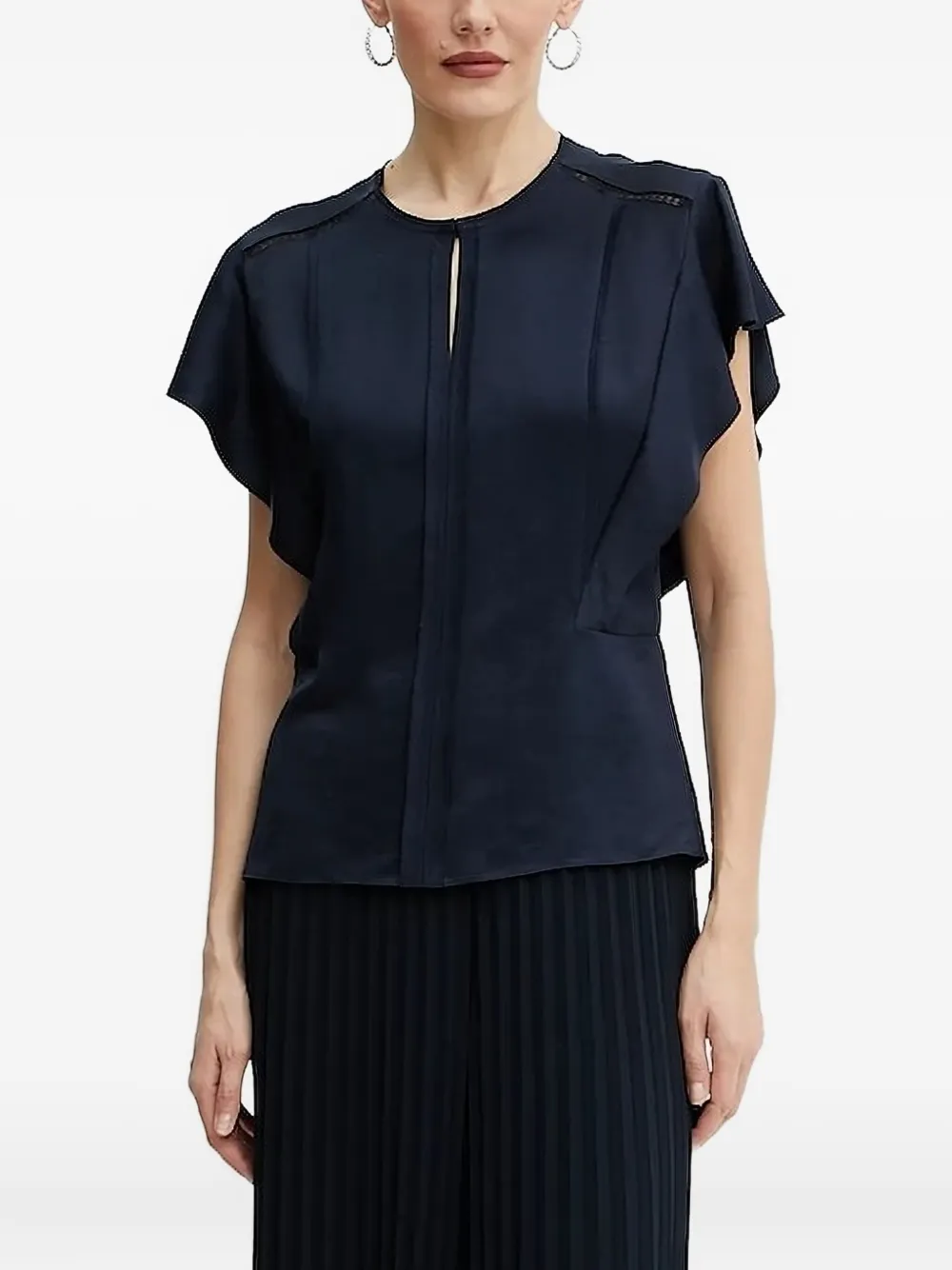 BOSS Keyhole top met ruchemouwen Blauw