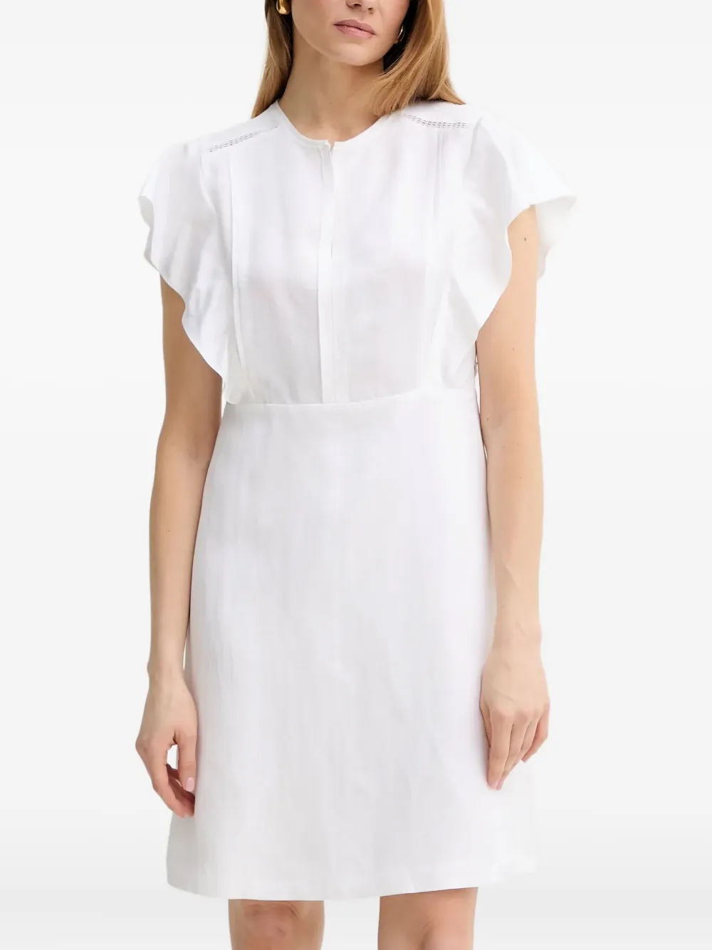 BOSS ruffle-detail keyhole dress Wit