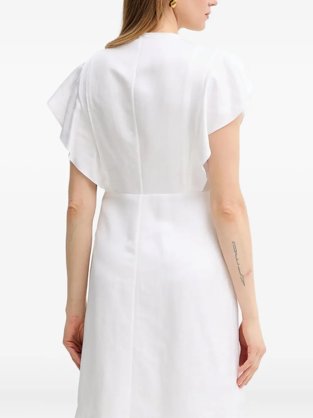 BOSS ruffle-detail keyhole dress Wit