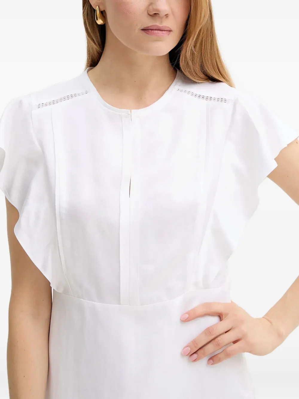 BOSS ruffle-detail keyhole dress Wit