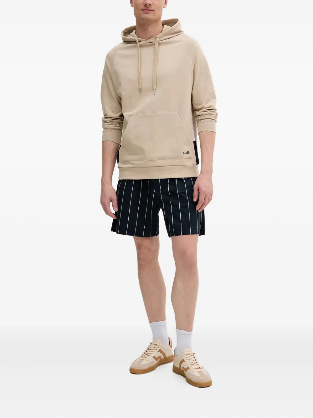 BOSS Shorts met krijtstreep en trekkoord Zwart