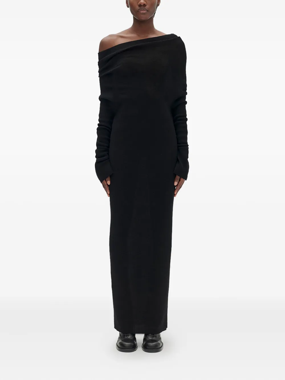 Ann Demeulemeester Barbro Off-shoulder Midi Dress In Black