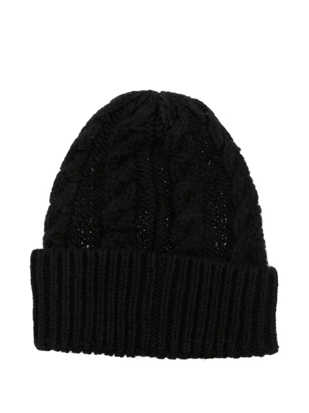 cable-knit beaded beanie