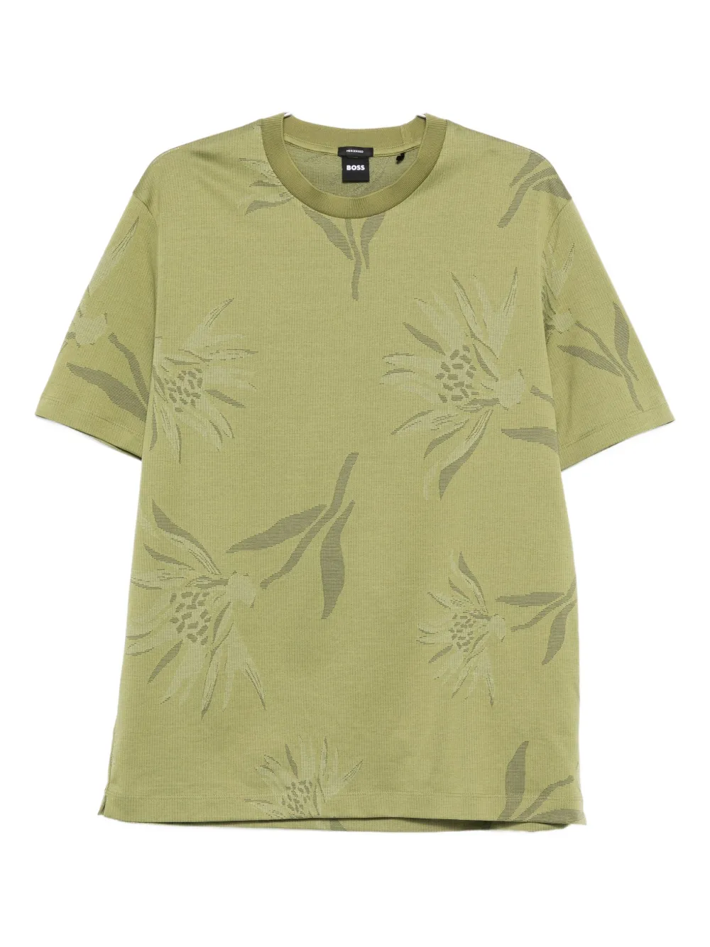 BOSS floral-print cotton t-shirt Groen