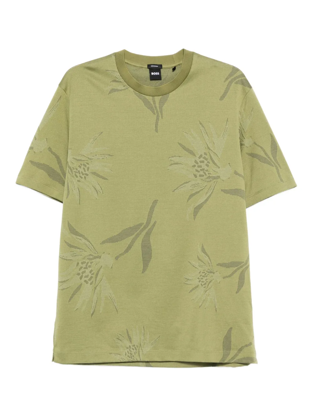 BOSS floral-print cotton t-shirt Groen