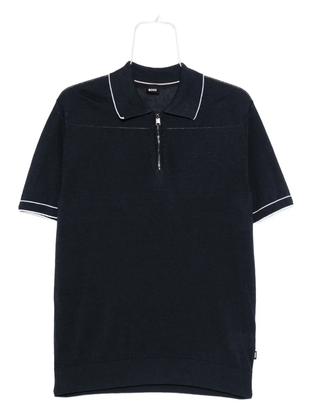 BOSS half-zip linen polo shirt Blauw