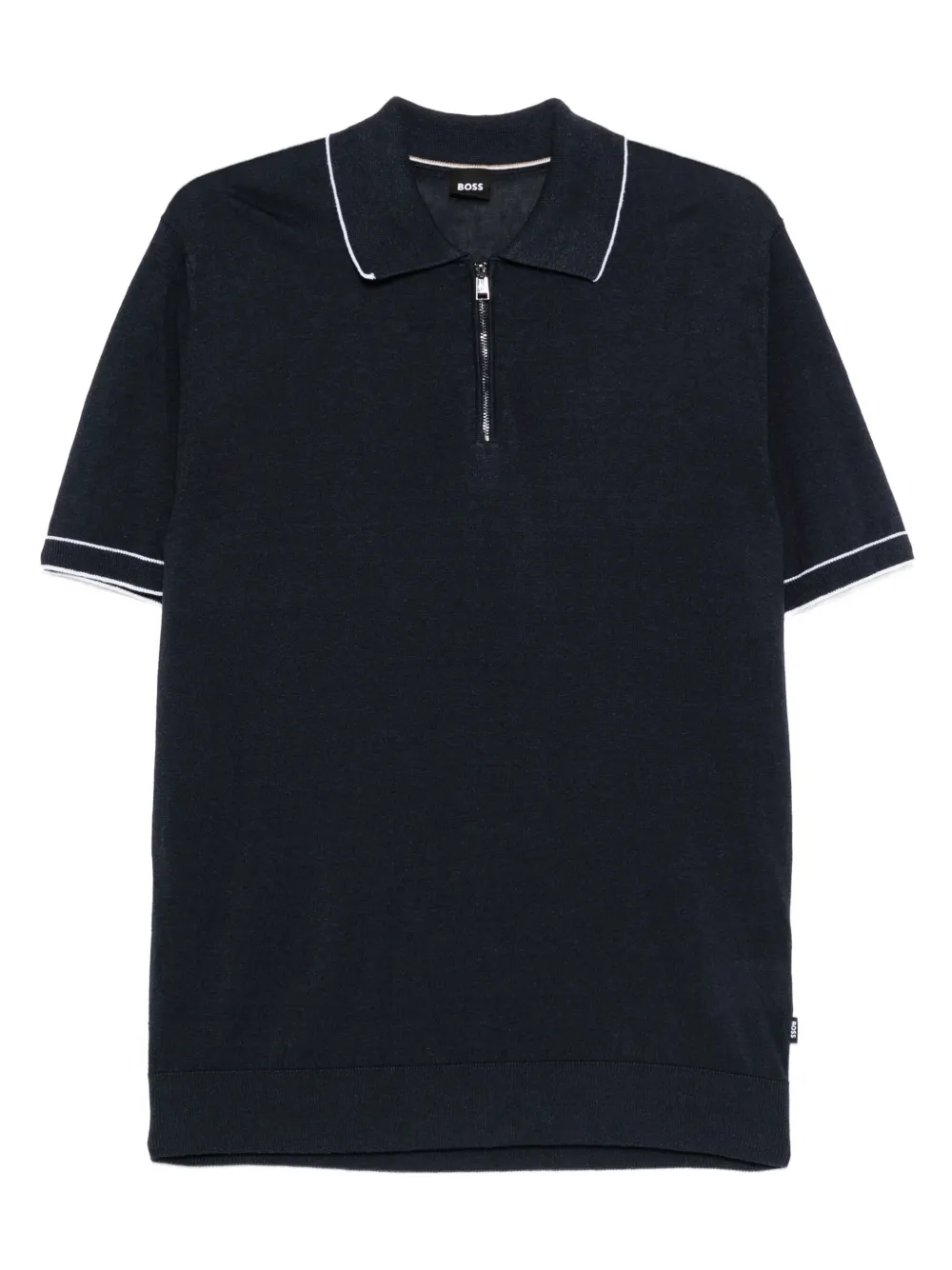 BOSS half-zip linen polo shirt Blauw