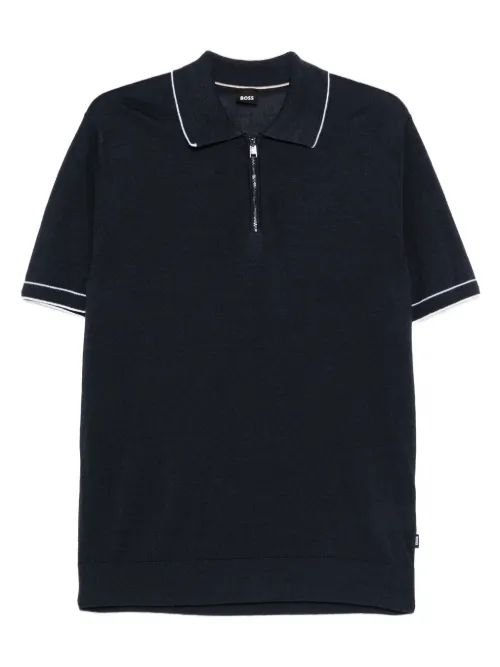 Polo en lin à col zippé - BOSS - Modalova