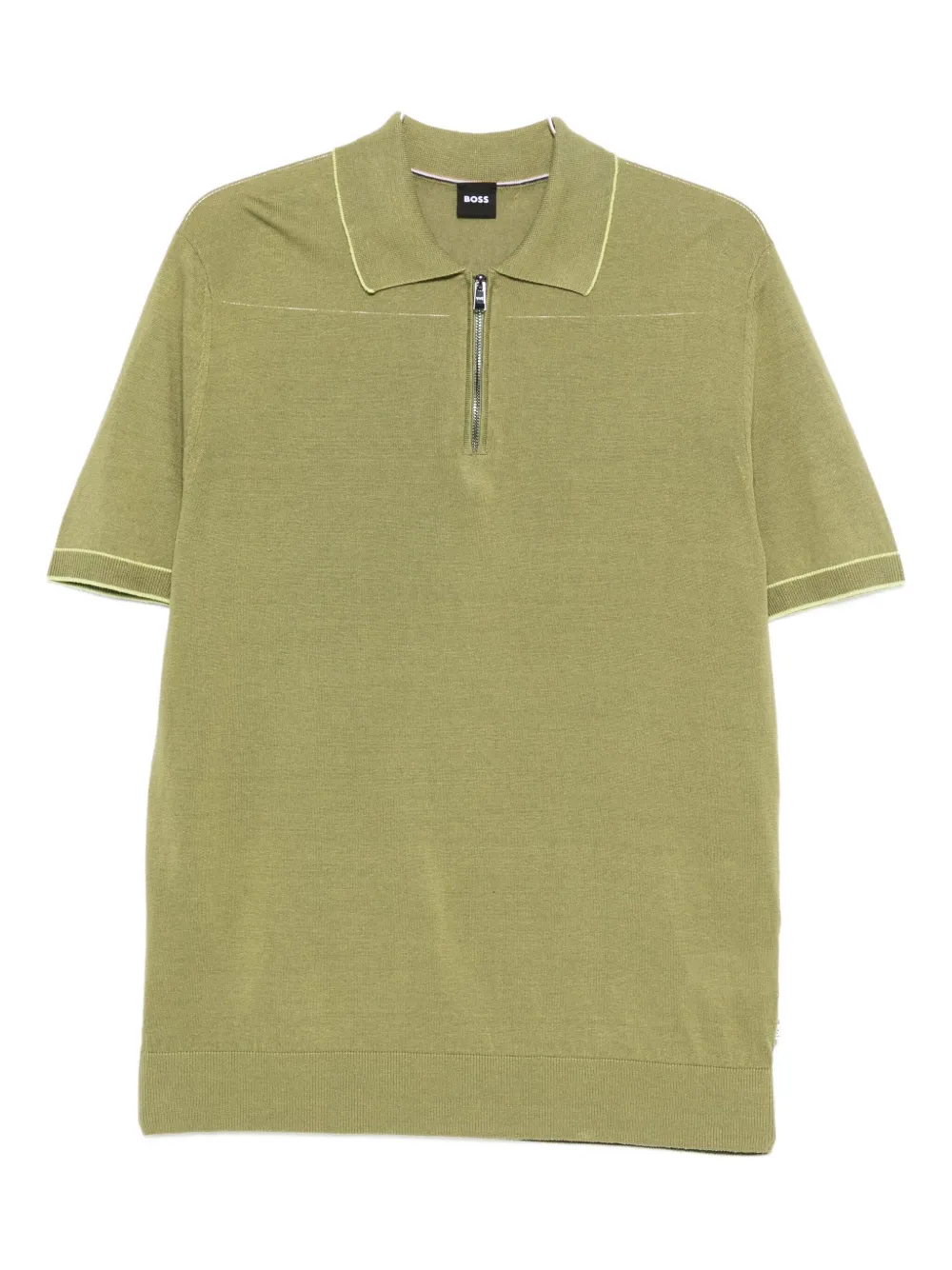 BOSS half-zip linen polo shirt Groen