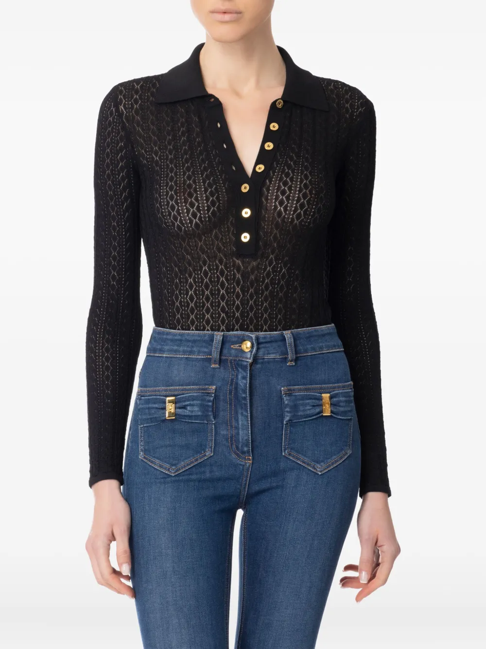 Elisabetta Franchi Polobody met knoopdetail Zwart