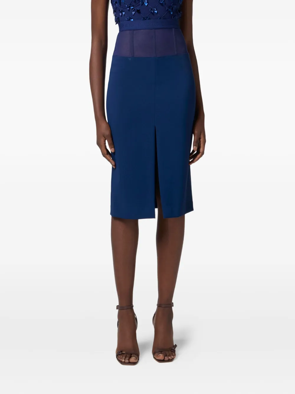 Elisabetta Franchi Midi-rok met tulen peplum Blauw