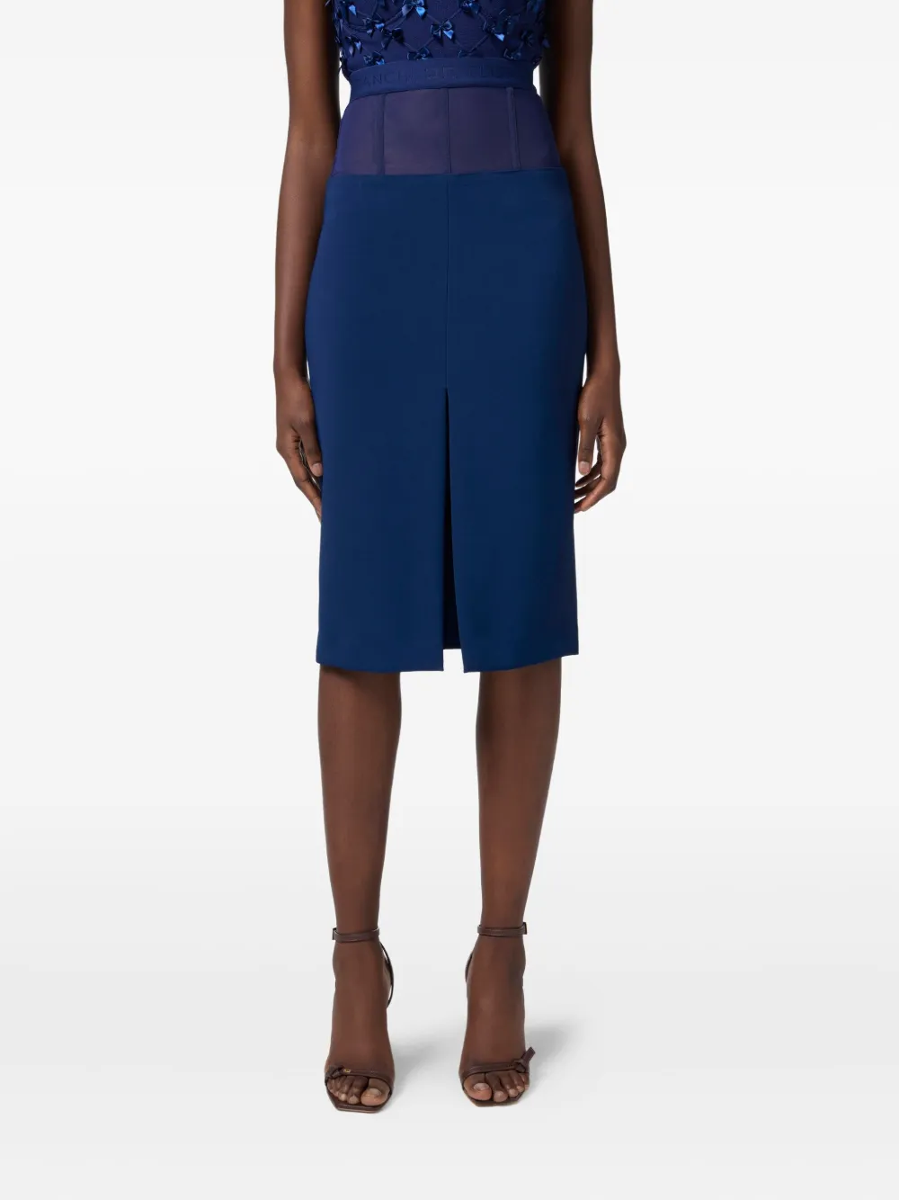 Elisabetta Franchi Midi-rok met tulen peplum Blauw