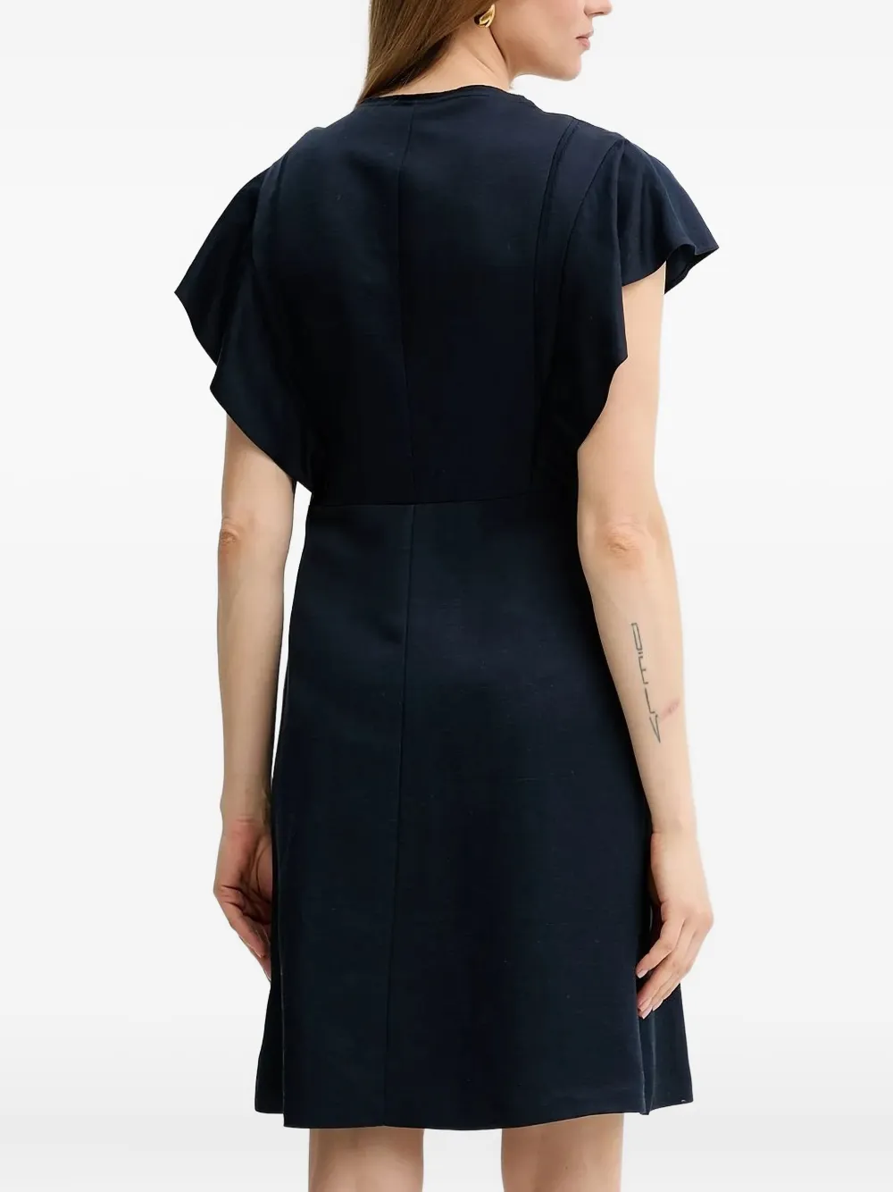 Hugo Boss Flutter-sleeve Keyhole Midi Dress In Blue