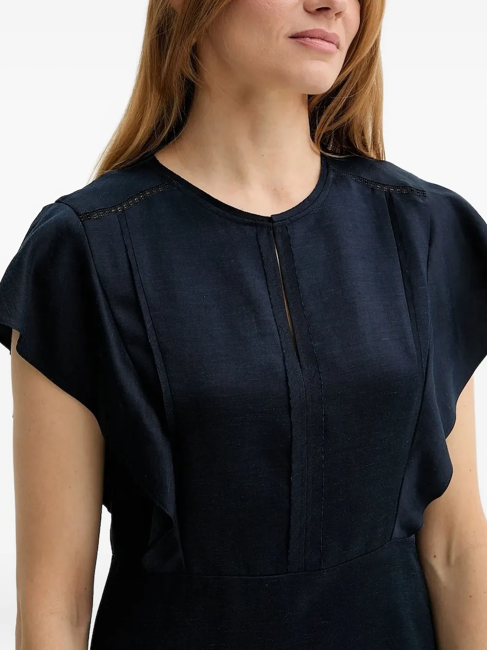 Hugo Boss Flutter-sleeve Keyhole Midi Dress In Blue