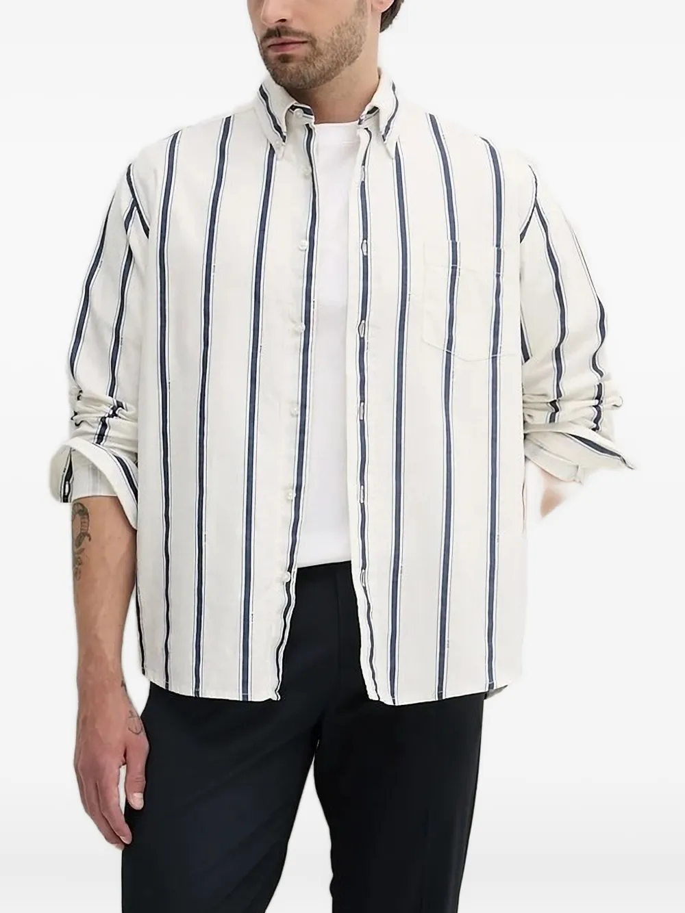 BOSS striped chest-pocket shirt Wit