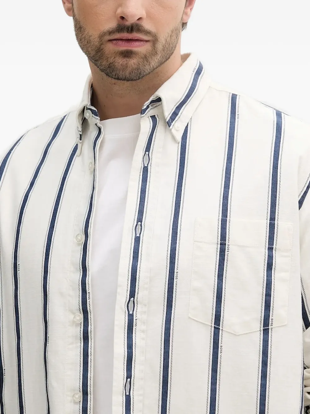 BOSS striped chest-pocket shirt Wit
