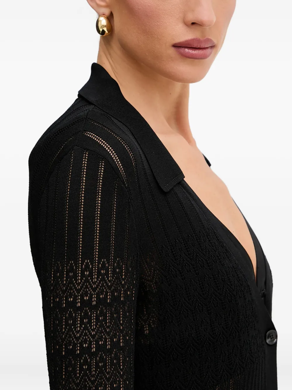 Hugo Boss Button-front Lace-insert Cardigan In Black