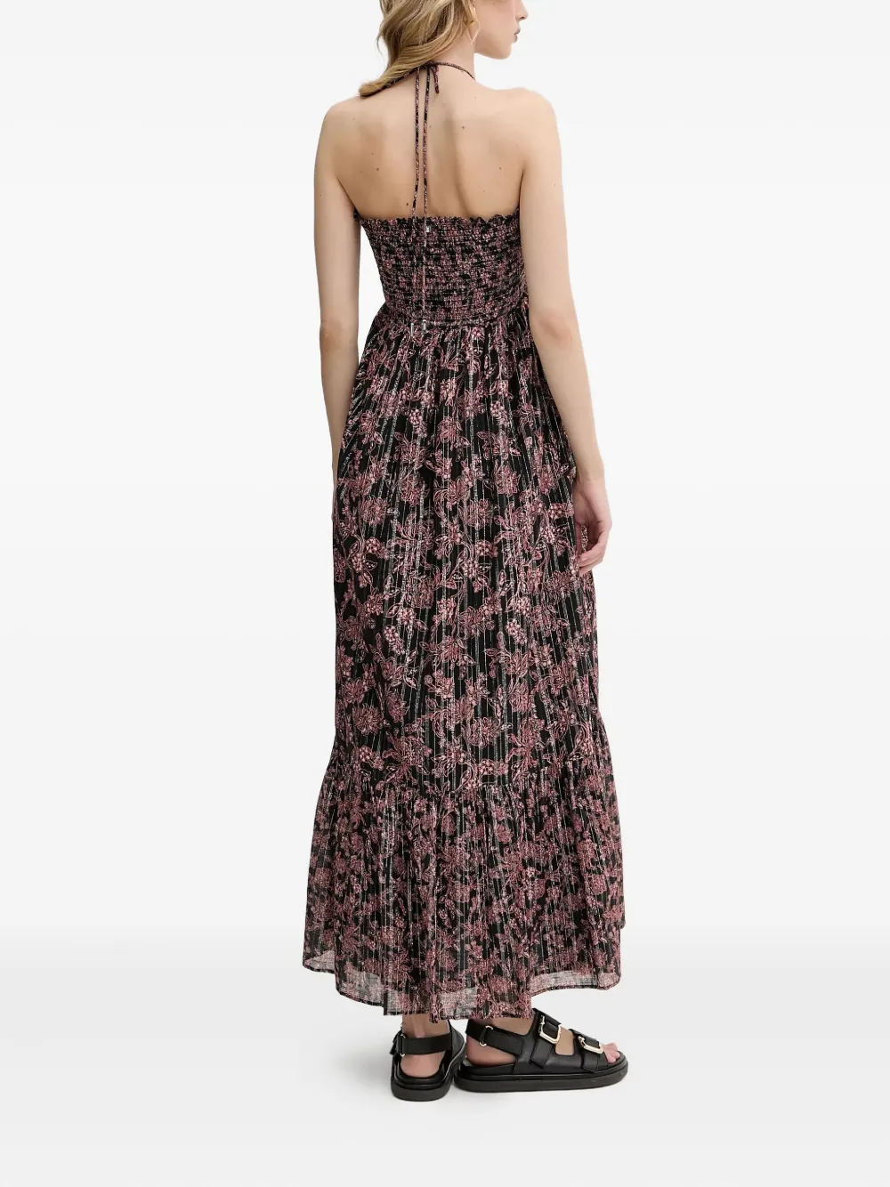BOSS halterneck floral-print maxi dress Zwart