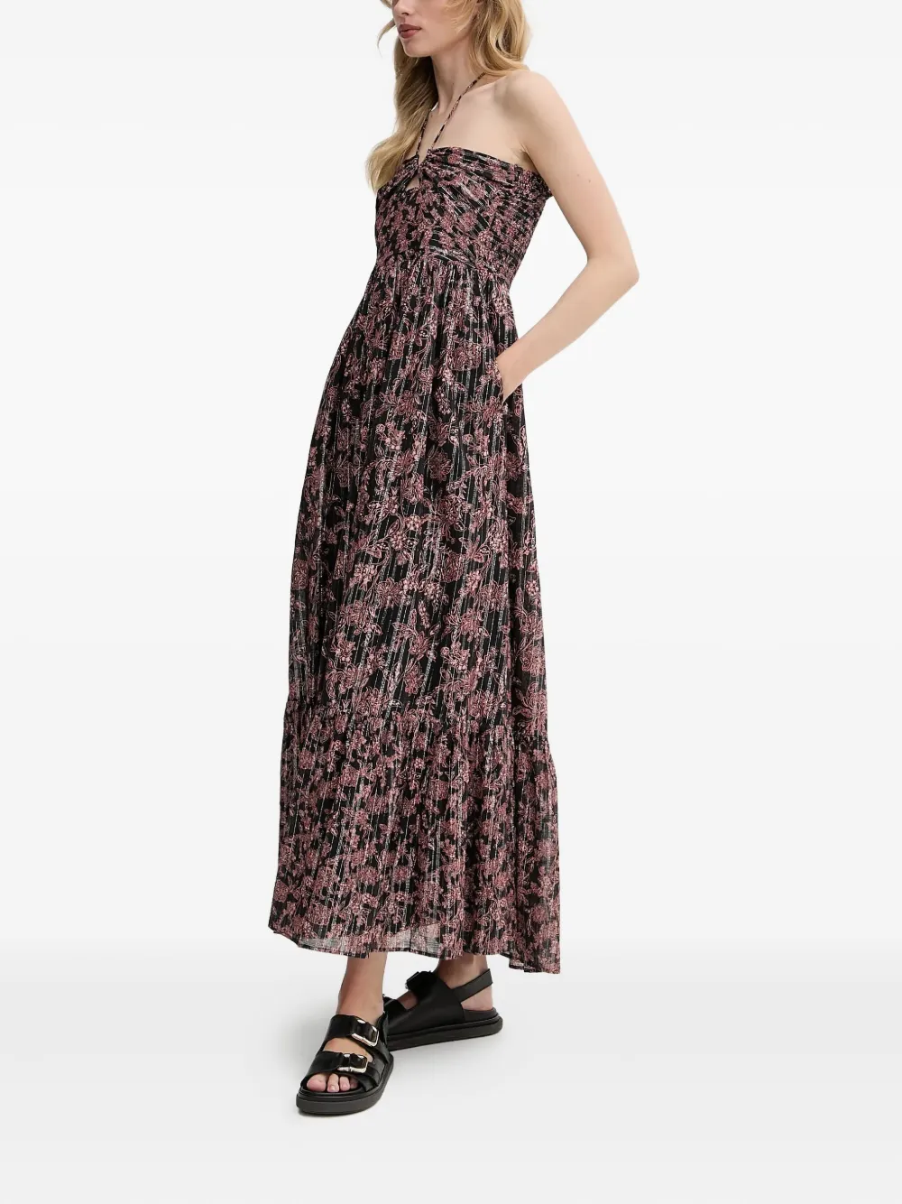 BOSS halterneck floral-print maxi dress Zwart