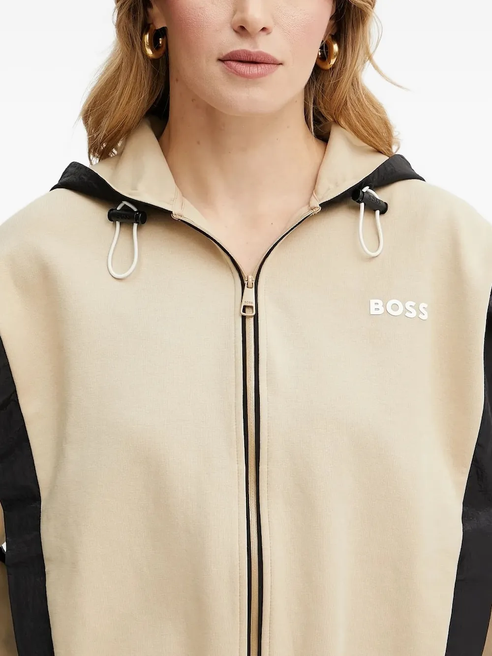 BOSS Tweekleurige hoodie met rits Beige