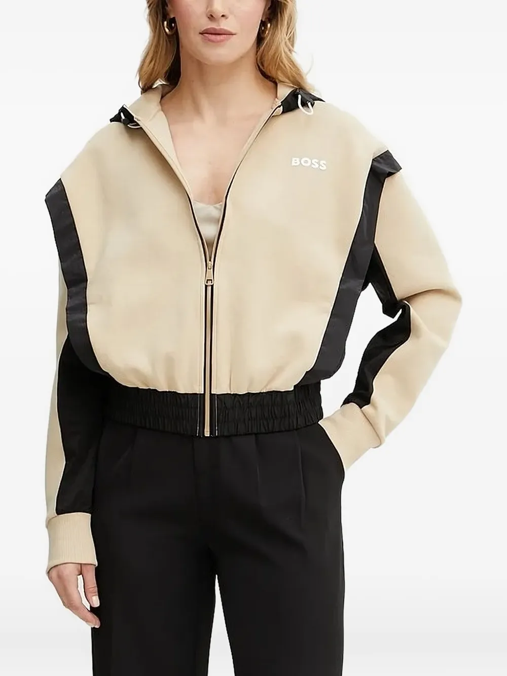Hugo Boss Two-toned Full-zip Hoodie In Neutral