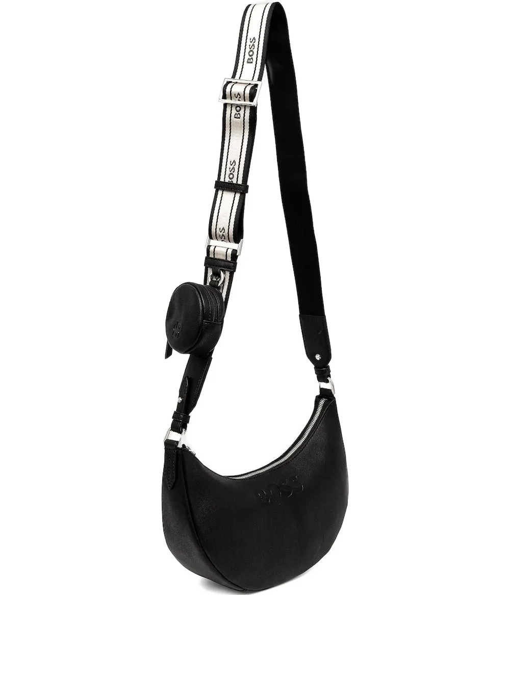 Hugo Boss Embossed-logo Crescent Mini Bag In Black