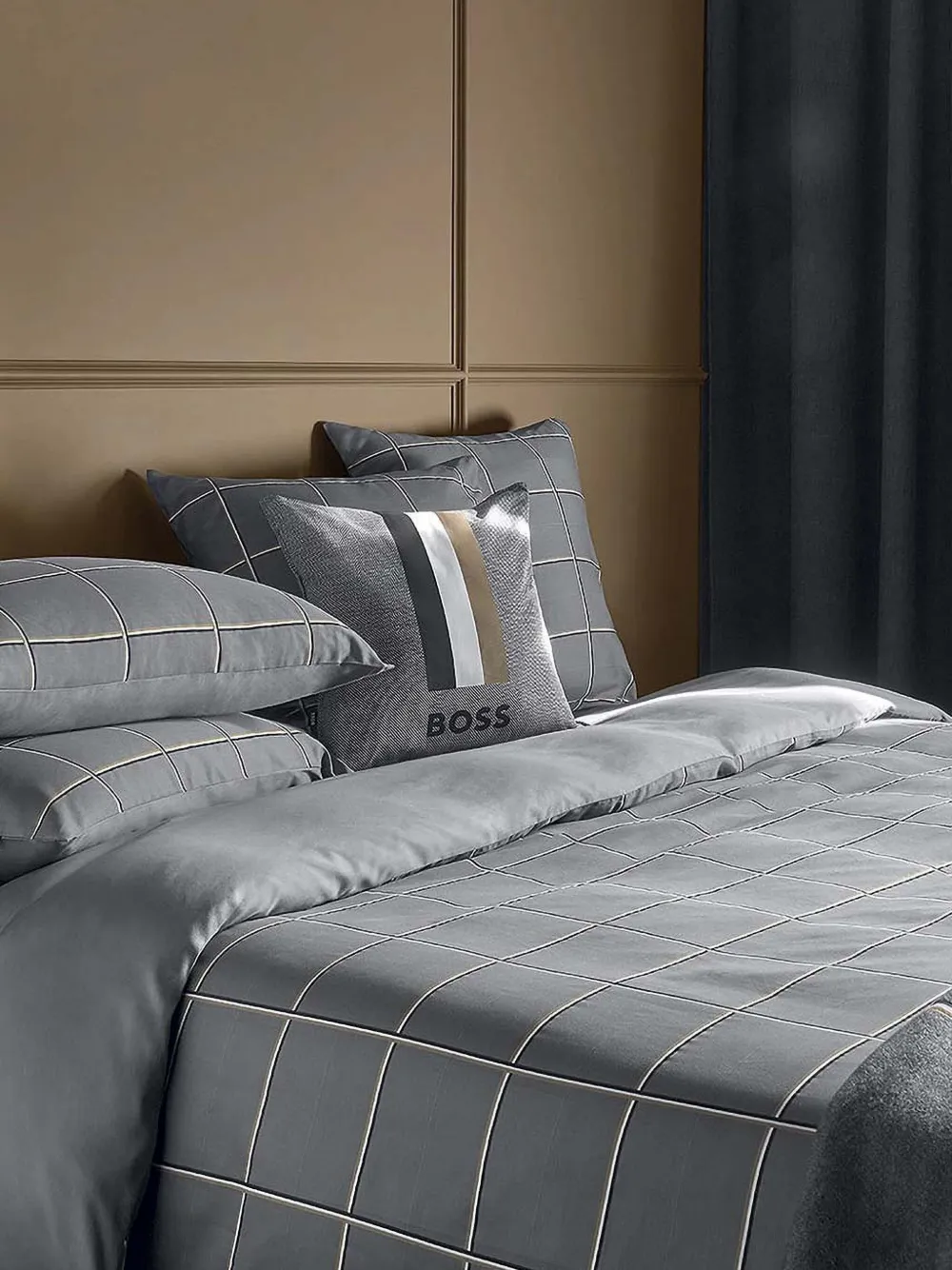 Hugo Boss Grid-pattern Duvet Cover (200cm X 200cm) In Gray