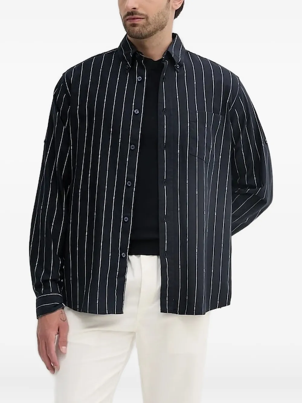 Hugo Boss Pinstripe Logo Shirt In Blue