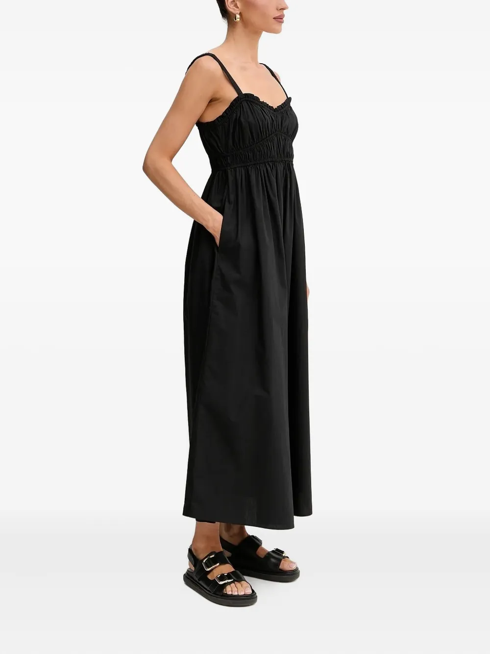Hugo Boss Gathered-bodice Midi Dress In Black