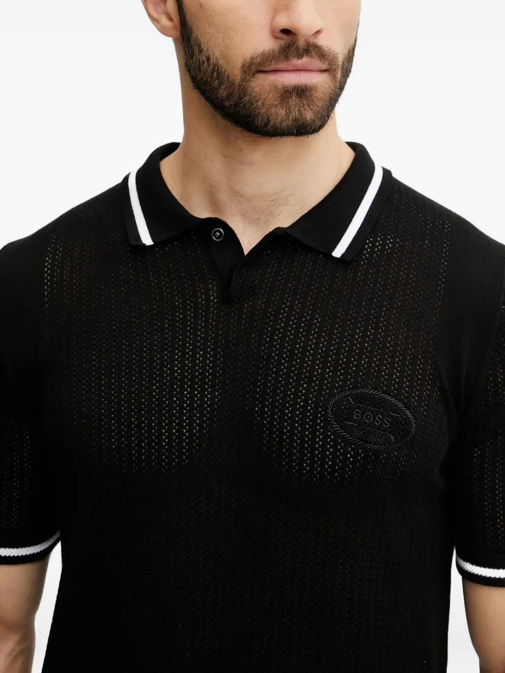 BOSS tipped-collar polo shirt Zwart