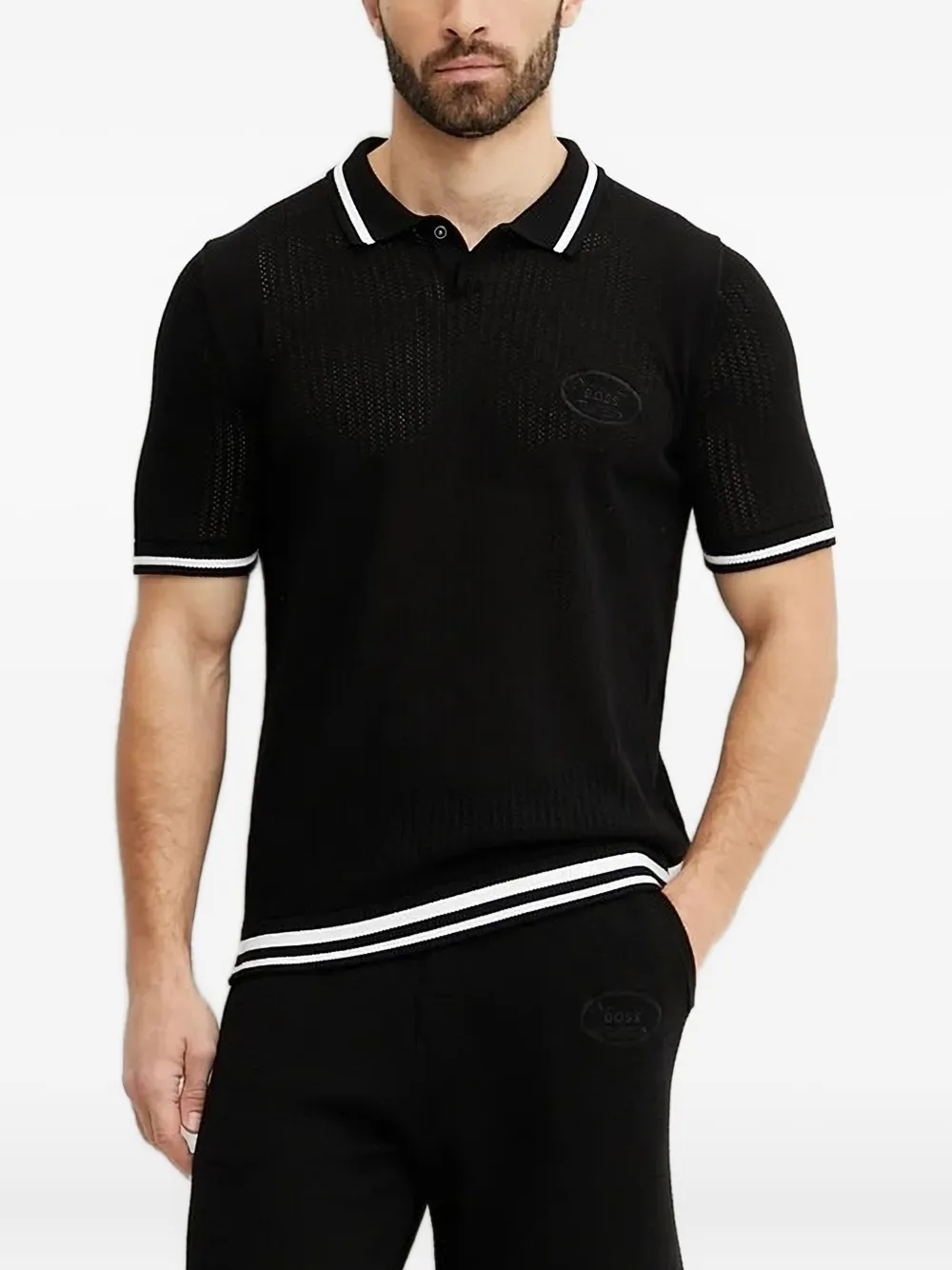 BOSS tipped-collar polo shirt Zwart