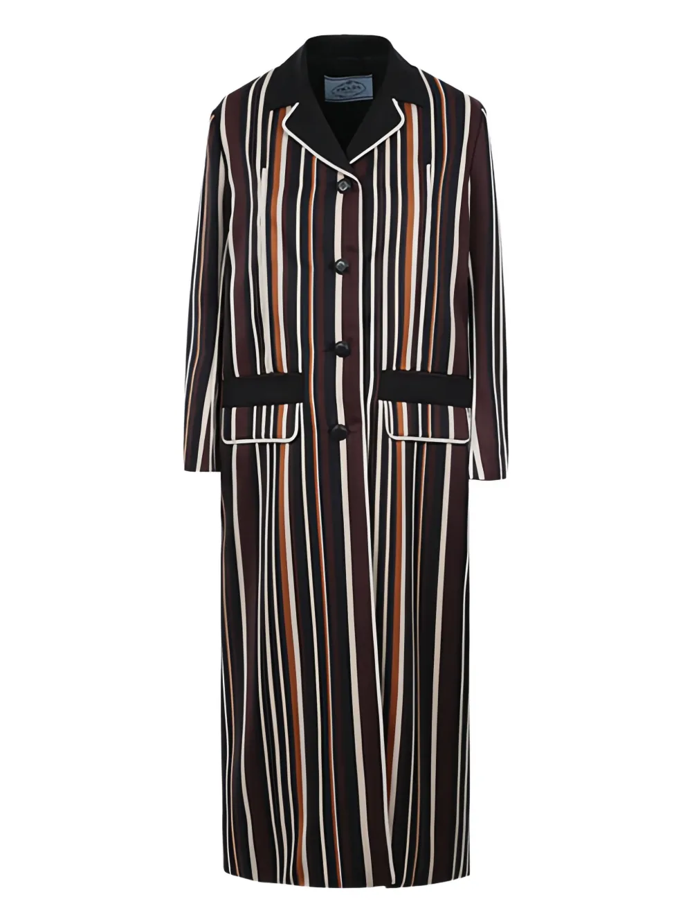 Prada striped notched-collar overcoat | Black | Image 1