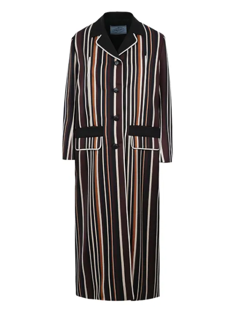 Prada striped notched-collar overcoat