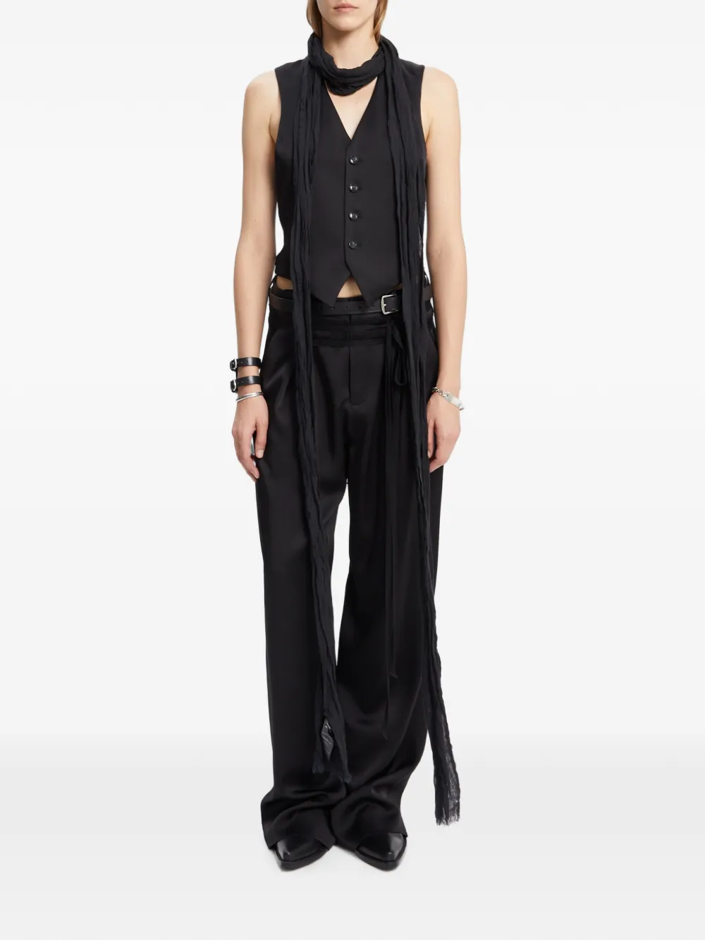 Ann Demeulemeester raw-edge frayed scarf - Nero