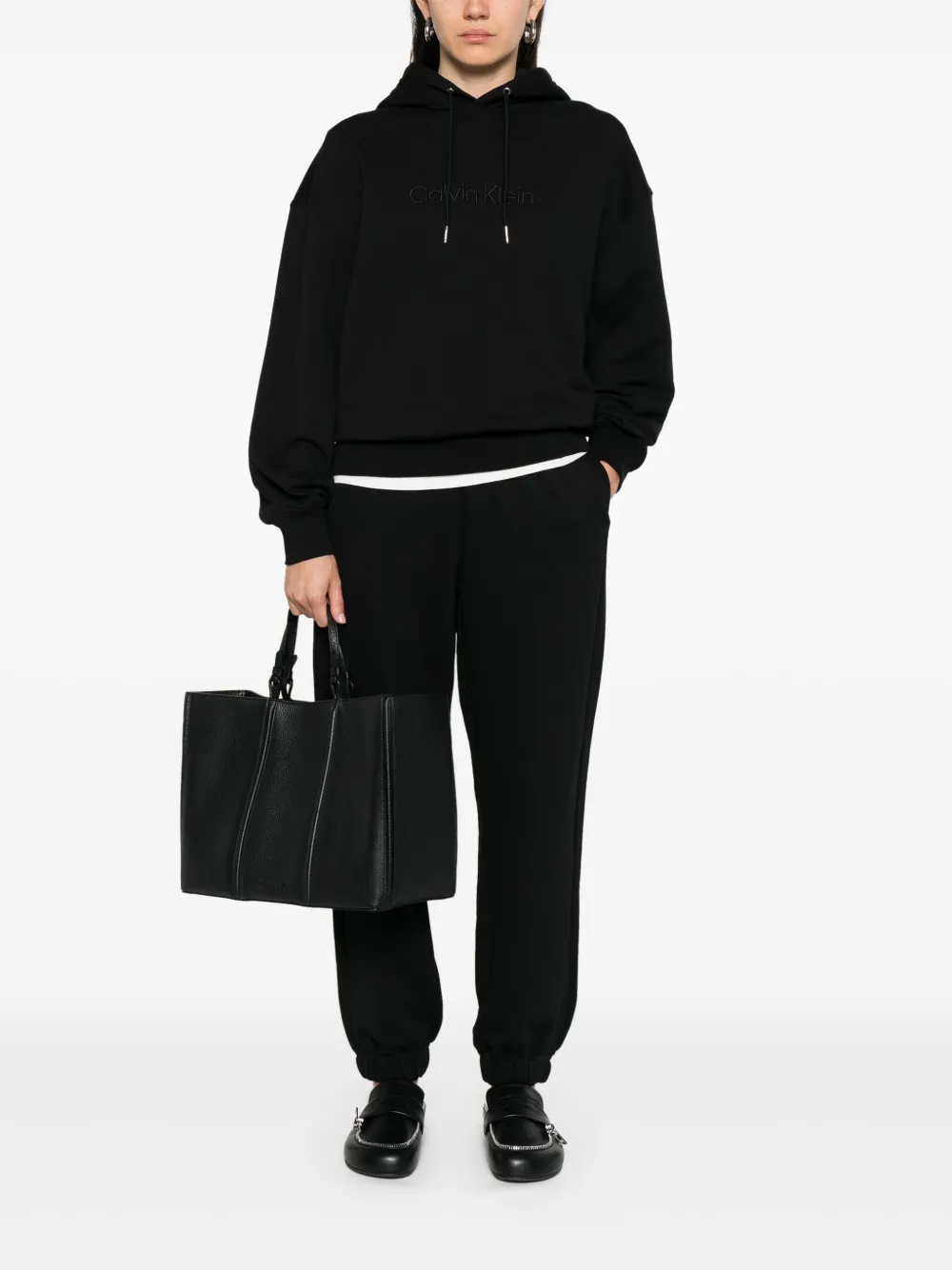 Calvin Klein logo-embroidered hoodie - Zwart