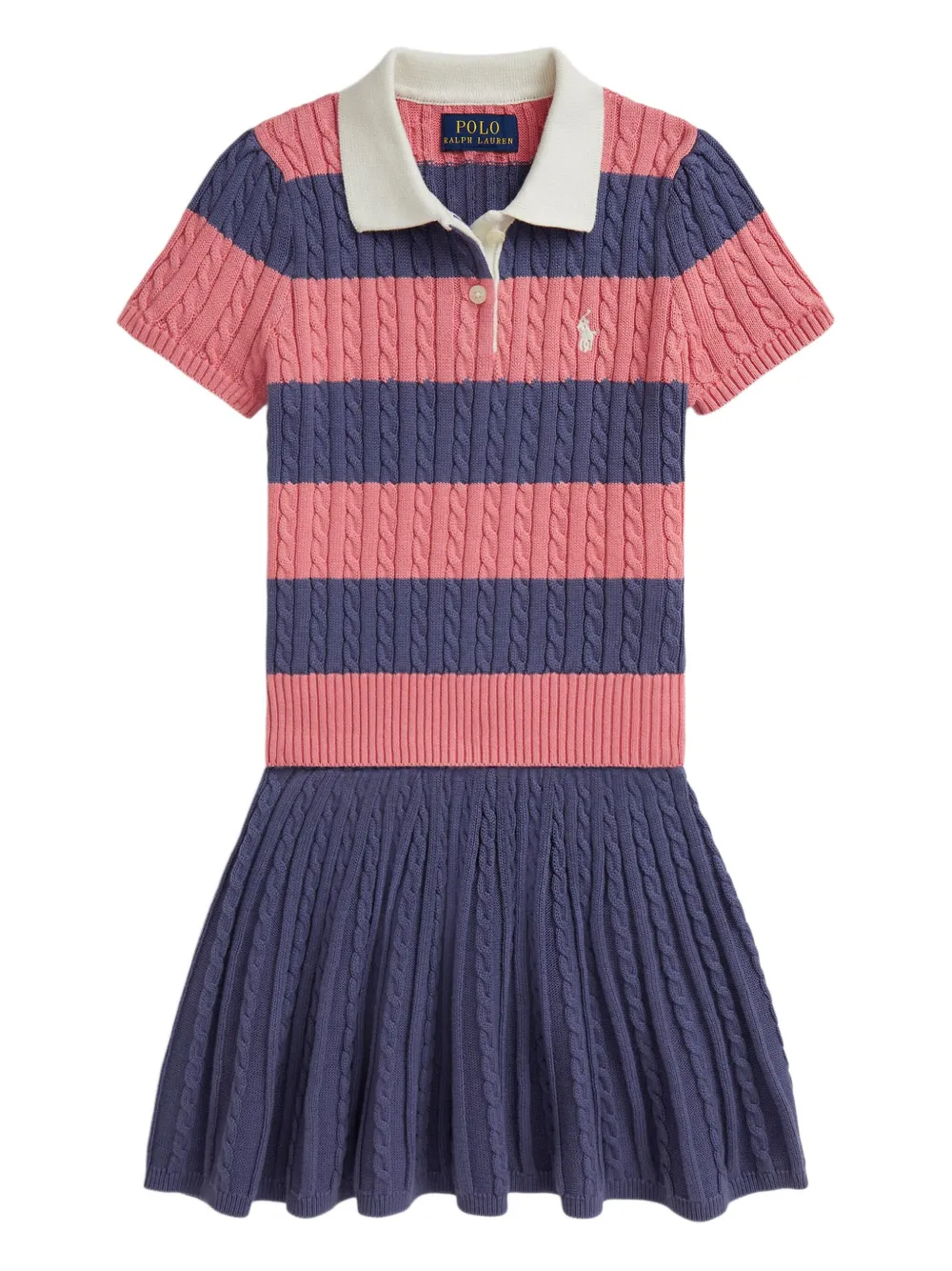 POLO RALPH LAUREN KIDS Kabelgebreide gestreepte rok set Paars