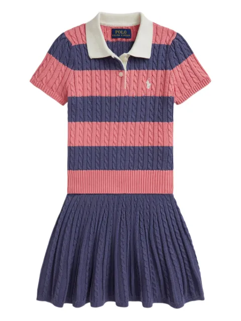 POLO RALPH LAUREN KIDS طقم تنورة بولو مخطط بحياكة الضفيرة